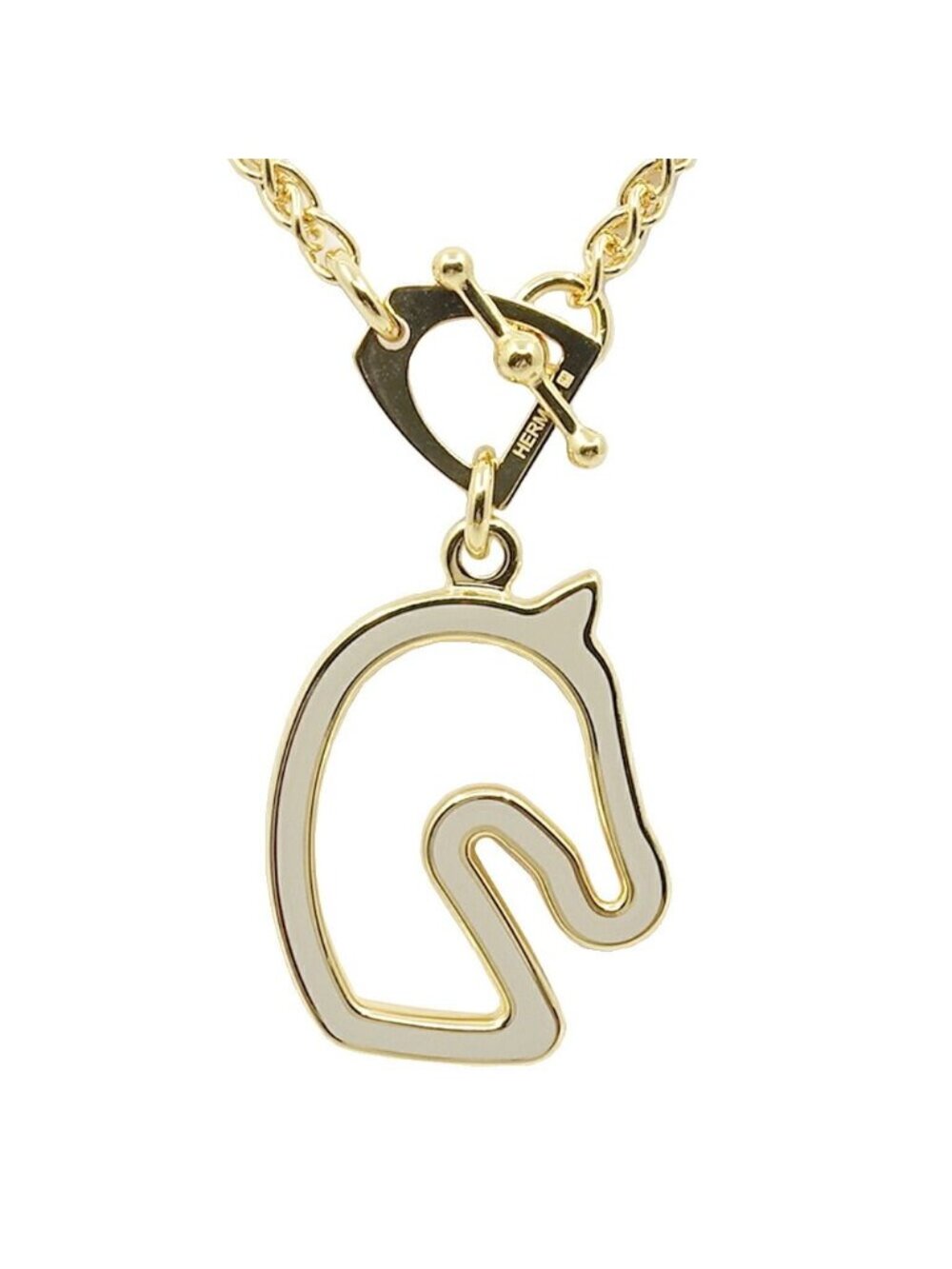 Hermes Necklace Tonnerle PM Brown Glace Yellow Gold 47 Enamel Metal